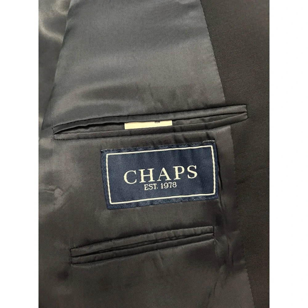Chaps 46R Navy Blue Gold Buttons Blazer Jacket Sport Coat 100% Wool Mens Classic